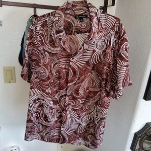 Burgundy Paisley Translucent Button Down Shirt, Size XL
